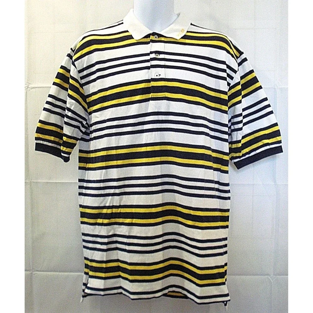 Ralph Lauren Polo Golf Shirt Striped Embroidered Collar Mens Size L